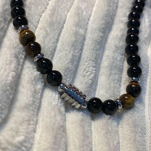 NWT GREAT FOR MEN UNISEX BECK TIGER EYE NECKLACE DESIGNER INSPIRED BLACK SILVER - Picture 10 of 12